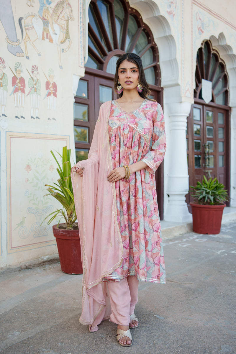 Women Peach Kurta With Bottom & Dupatta Set (Set of 5 Pc)