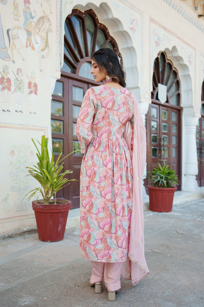 Women Peach Kurta With Bottom & Dupatta Set (Set of 5 Pc)