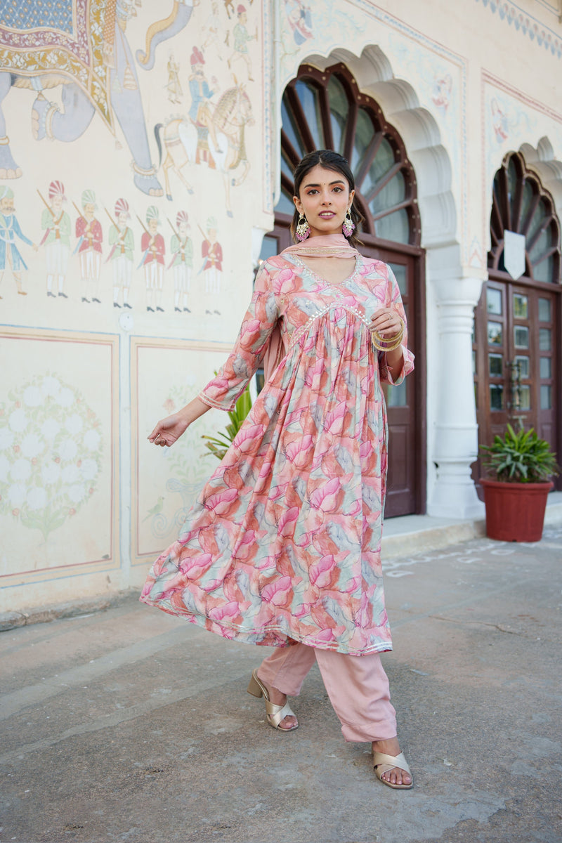 Women Peach Kurta With Bottom & Dupatta Set (Set of 5 Pc)