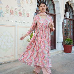 Women Peach Kurta With Bottom & Dupatta Set (Set of 5 Pc)