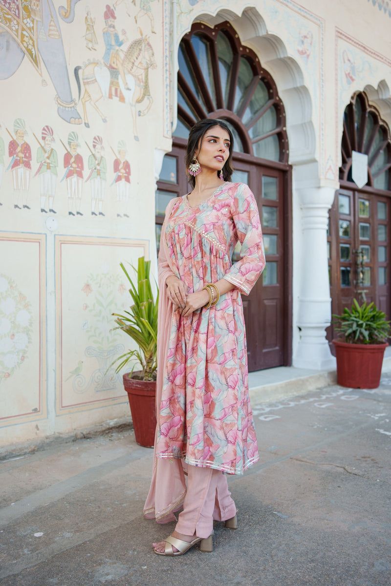 Women Peach Kurta With Bottom & Dupatta Set (Set of 5 Pc)