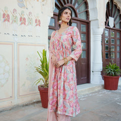 Women Peach Kurta With Bottom & Dupatta Set (Set of 5 Pc)
