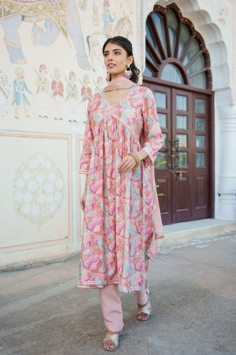 Women Peach Kurta With Bottom & Dupatta Set (Set of 5 Pc)