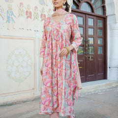 Women Peach Kurta With Bottom & Dupatta Set (Set of 5 Pc)