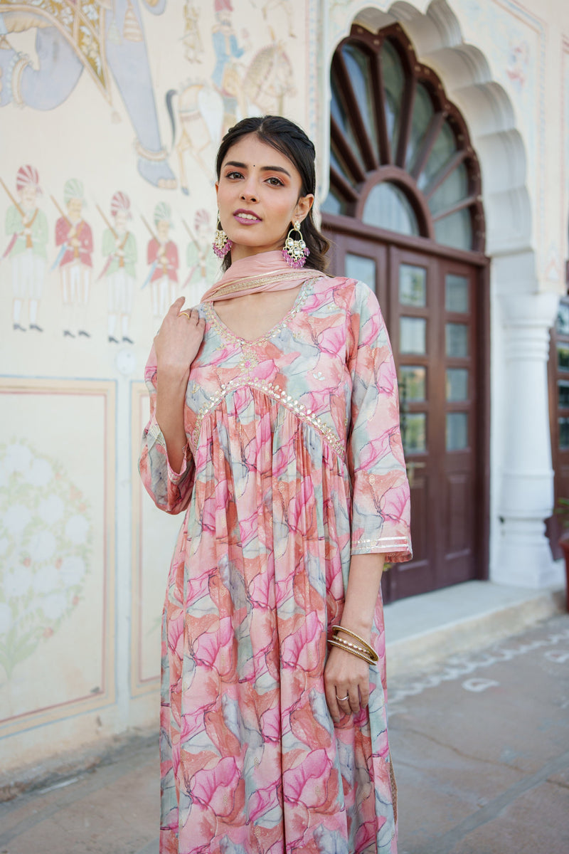 Women Peach Kurta With Bottom & Dupatta Set (Set of 5 Pc)