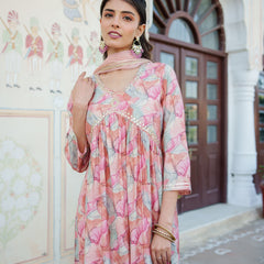Women Peach Kurta With Bottom & Dupatta Set (Set of 5 Pc)