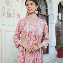 Women Peach Kurta With Bottom & Dupatta Set (Set of 5 Pc)
