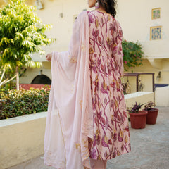Women Nude Pink Muslin Kurta With Embroidery Solid Bottom & Dupatta Set (Set of 5 Pc)