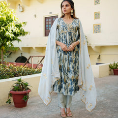 Womens Muslin Kurta With Gota Lace Embroidery Solid Bottom & Dupatta Set  (Set of 5 Pc)