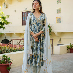 Womens Muslin Kurta With Gota Lace Embroidery Solid Bottom & Dupatta Set  (Set of 5 Pc)