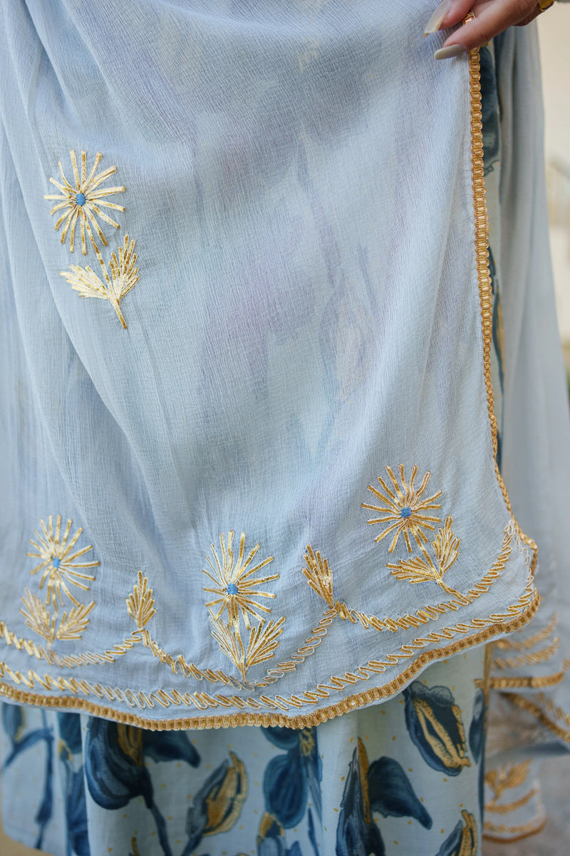 Womens Muslin Kurta With Gota Lace Embroidery Solid Bottom & Dupatta Set  (Set of 5 Pc)