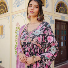 Women Muslin Kurta With Bead Work Embroidery Solid Bottom & Dupatta Set (Set of 5 Pc)