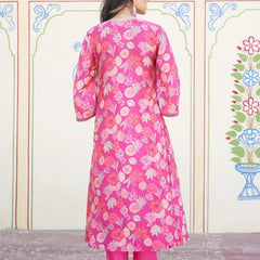 Women Muslin Pleated Kurta With Bead Work Neckline & Solid Bottom Set (Set of 5 Pc)