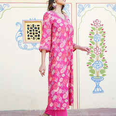Women Muslin Pleated Kurta With Bead Work Neckline & Solid Bottom Set (Set of 5 Pc)