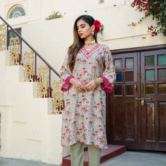 Women Kurta With Embroidered Neckline & Bottom Set (Set of 5 Pc)