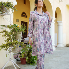 Women Muslin Printed Cord Set with Lace detail & Bottom (Set of 5 Pc)