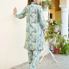 Women Muslin Printed Cord Set with Lace detail & Bottom (Set of 5 Pc)