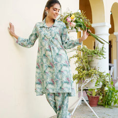 Women Muslin Printed Cord Set with Lace detail & Bottom (Set of 5 Pc)