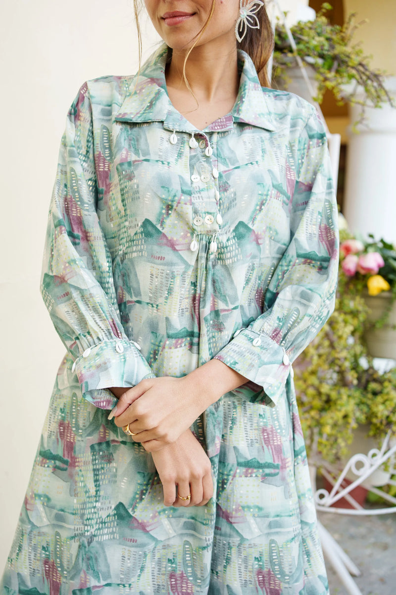 Women Muslin Printed Cord Set with Lace detail & Bottom (Set of 5 Pc)