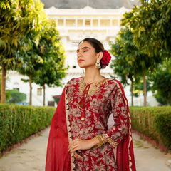 Women Floral Embroidered Kurta & Sequin Chiffon Sharara Dupatta Set (Set of 5 Pc)