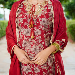 Women Floral Embroidered Kurta & Sequin Chiffon Sharara Dupatta Set (Set of 5 Pc)
