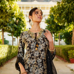 Women Floral Embroidered Kurta & Sequin Chiffon Sharara Dupatta Set (Set of 5 Pc)