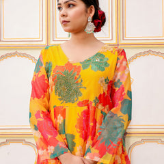 Mustard Multi Floral Embroidered Anarkali (Set of 5 Pc)