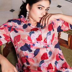 Multi Colour Co-ord Set With Sequence Work On Front & Printed Bottom (Set of 5 Pc)