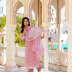 Floral printed Linen Straight Suit Set (Set of 5 Pc)
