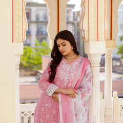Floral printed Linen Straight Suit Set (Set of 5 Pc)
