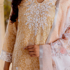 Floral printed Linen Straight Suit Set (Set of 5 Pc)