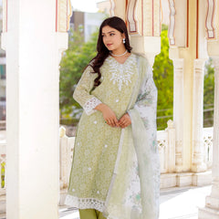 Floral printed Linen Straight Suit Set (Set of 5 Pc)