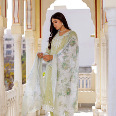 Floral printed Linen Straight Suit Set (Set of 5 Pc)