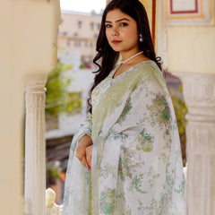 Floral printed Linen Straight Suit Set (Set of 5 Pc)