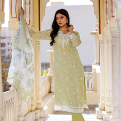 Floral printed Linen Straight Suit Set (Set of 5 Pc)