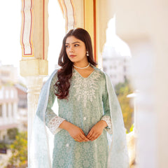Floral printed Linen Straight Suit Set (Set of 5 Pc)