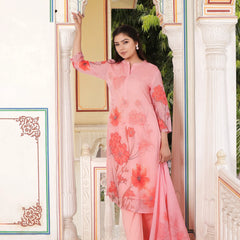Ivory Placement Printed Straight Suit Set with V-Neck & Organza Cutwork Dupatta (Set of 5 Pc)