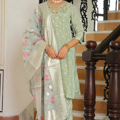 Women Tissue Brocade Embroidered Kurta with Scalloped pant & Dupatta (Set of 5 Pc)