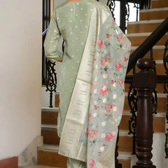 Women Tissue Brocade Embroidered Kurta with Scalloped pant & Dupatta (Set of 5 Pc)