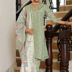 Women Tissue Brocade Embroidered Kurta with Scalloped pant & Dupatta (Set of 5 Pc)