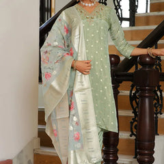Women Tissue Brocade Embroidered Kurta with Scalloped pant & Dupatta (Set of 5 Pc)