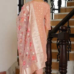 Women Tissue Brocade Embroidered Kurta with Scalloped pant & Dupatta (Set of 5 Pc)