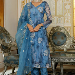 Women Embroidered Anarkali Kurta with solid pant & Dupatta (Set of 5 Pc)