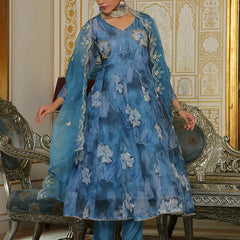 Women Embroidered Anarkali Kurta with solid pant & Dupatta (Set of 5 Pc)