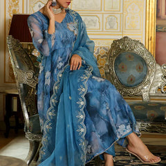 Women Embroidered Anarkali Kurta with solid pant & Dupatta (Set of 5 Pc)