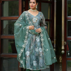 Women Embroidered Anarkali Kurta with solid pant & Dupatta (Set of 5 Pc)