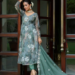 Women Embroidered Anarkali Kurta with solid pant & Dupatta (Set of 5 Pc)