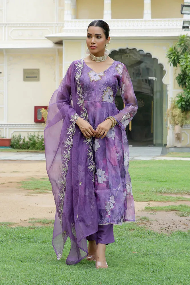 Women Embroidered Anarkali Kurta with solid pant & Dupatta (Set of 5 Pc)