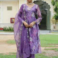 Women Embroidered Anarkali Kurta with solid pant & Dupatta (Set of 5 Pc)
