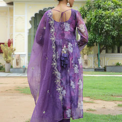 Women Embroidered Anarkali Kurta with solid pant & Dupatta (Set of 5 Pc)